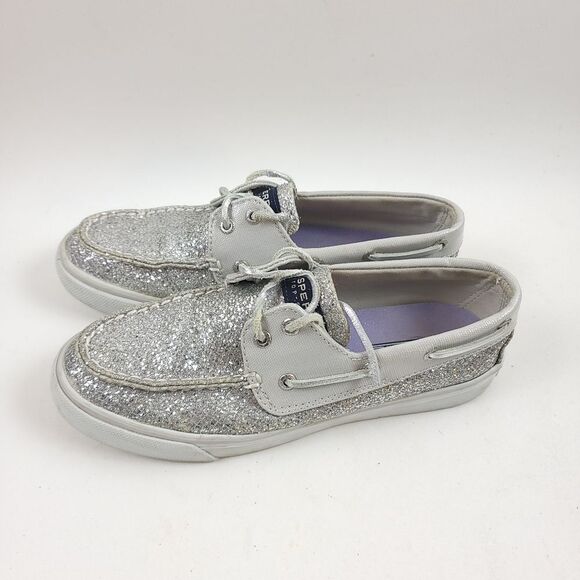 Sperry Top Sider Women's Silver Glitter Sparkle Slip On Boat Size 7M Shoes - Picture 1 of 7